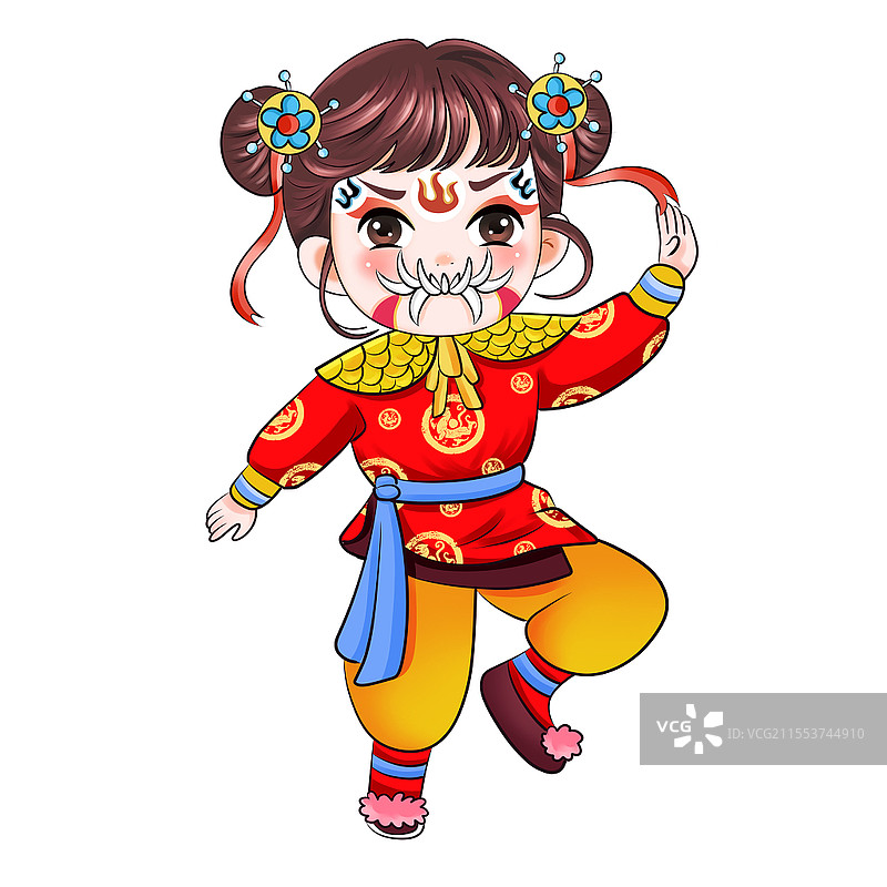 卡通手绘人物传统中国非遗文化小女孩耍牙原创插画元素图片素材