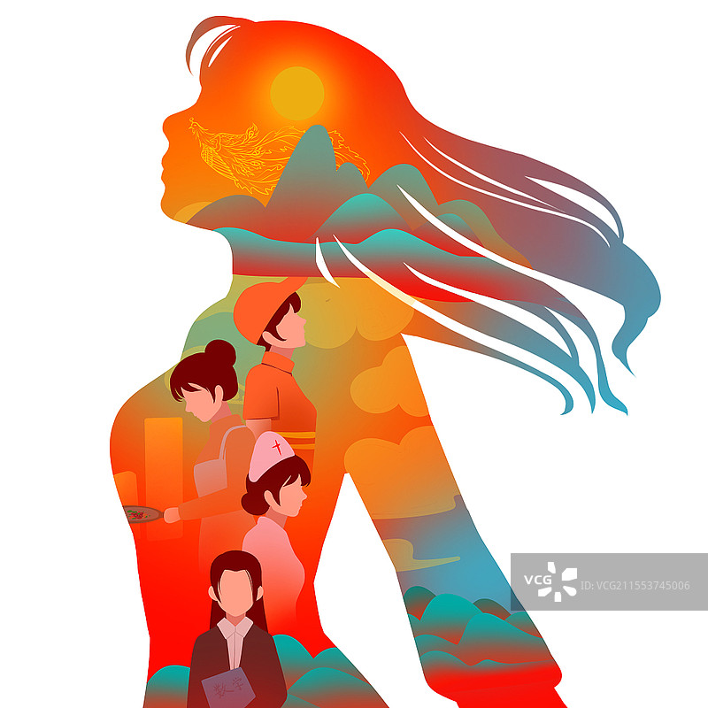 扁平职业女性剪影插画三八妇女节女神节女生节38女生女神素材38女生女神妇女节图片素材