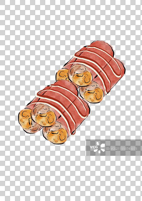 国潮风广州美食插画元素-红米肠图片素材