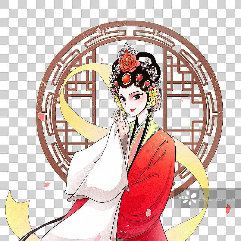 手绘卡通中国风京剧戏曲花旦人物美女唱戏插画中国文化国粹图片素材