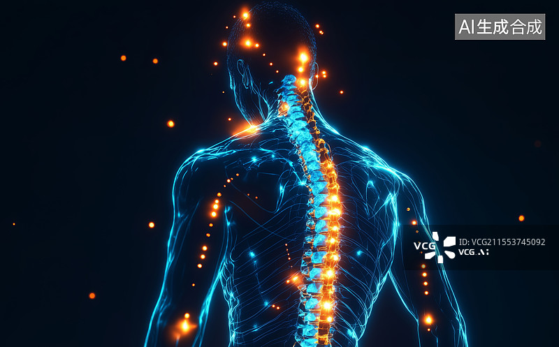 【AI数字艺术】背部发光脊椎医疗概念图图片素材