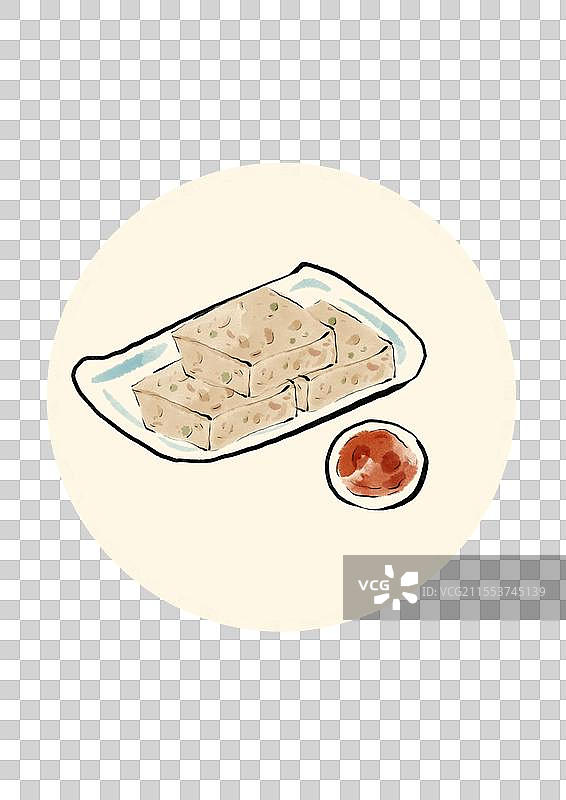 国潮风广州美食插画元素-萝卜糕图片素材