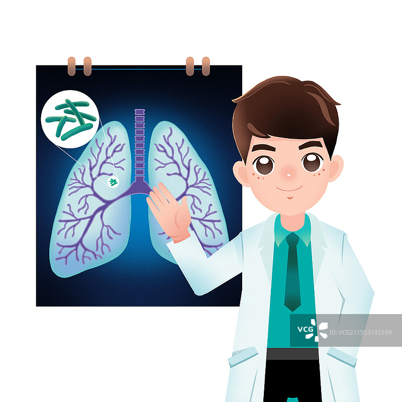 卡通肺结核插画元素医生讲解世界防治结核病日医疗科普宣传教育图片素材