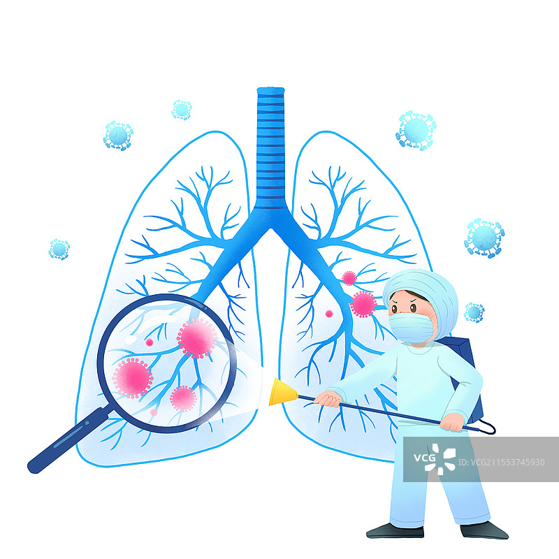 卡通医生认真给肺消毒插画世界防治结核病日医疗科普图片素材