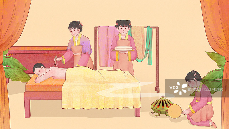 古风人物养生养生馆艾灸保健古风水彩中国国医节图片素材