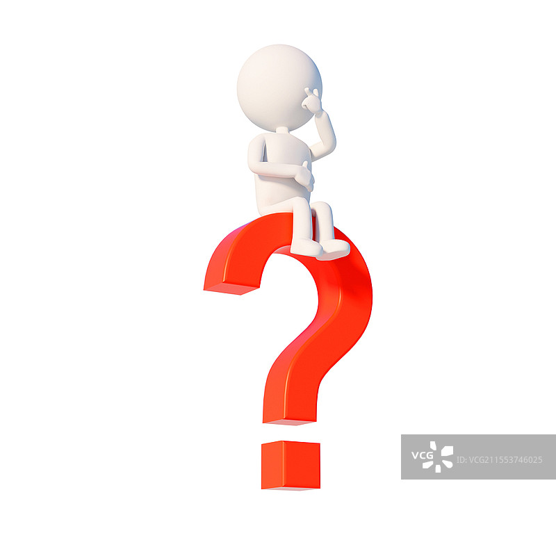 3D立体商务小人思考红色问号元素插画图片素材