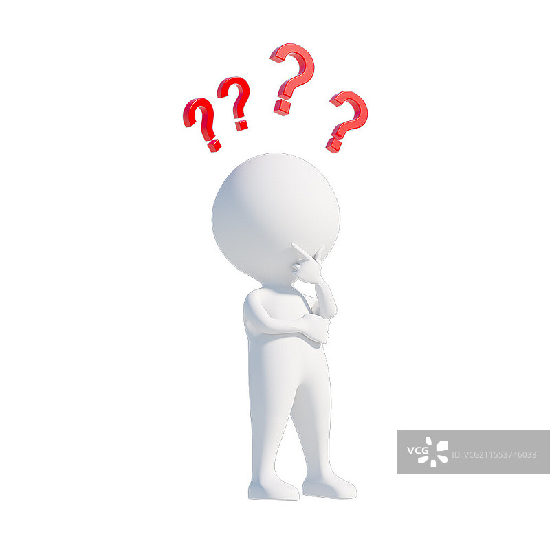 3D立体商务小人思考红色问号元素插画图片素材