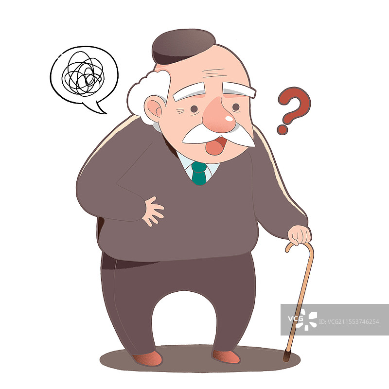 卡通老年人健忘走失迷路形象插画元素帕金森图片素材