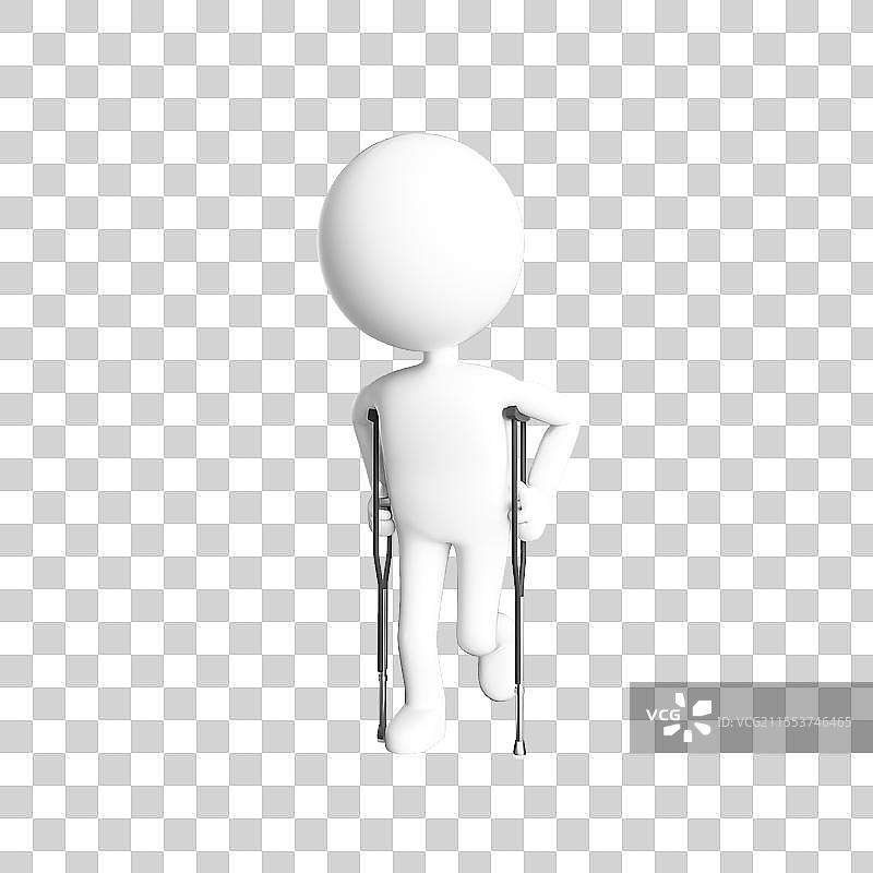 3D白色立体拄拐的残疾人物病人骨折PNG插画素材图片素材