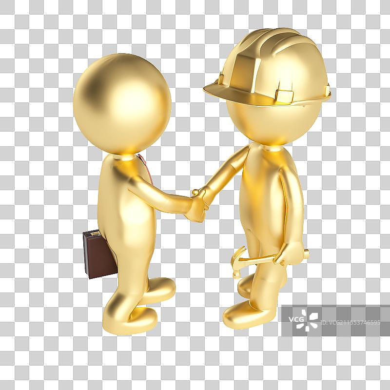 3d小人合作金色3D立体握手商务小人插画素材PNG图片素材
