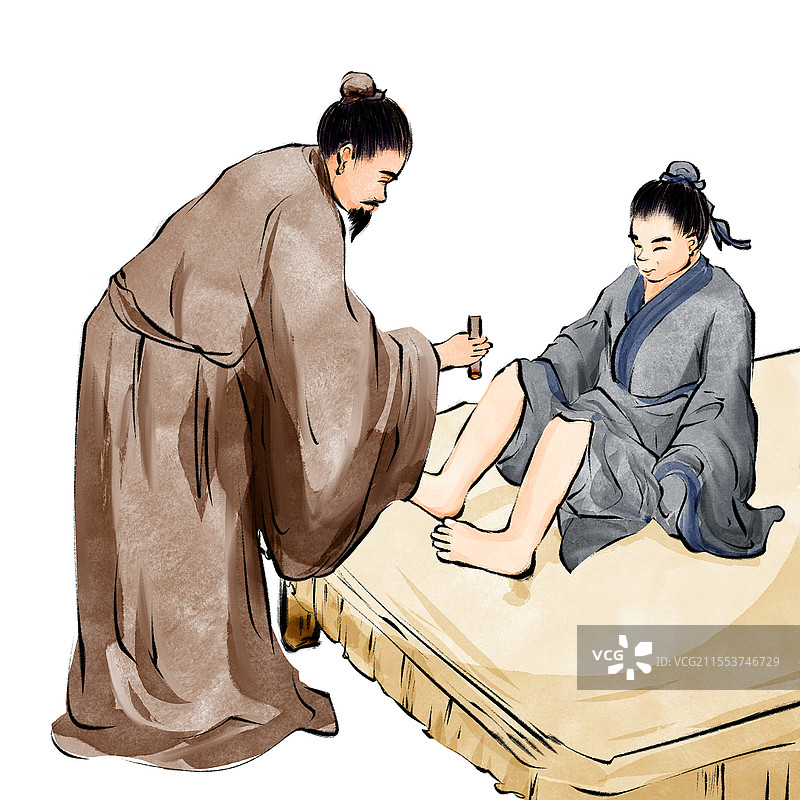 古风水墨古方艾灸治疗插画元素中医中国国医节图片素材