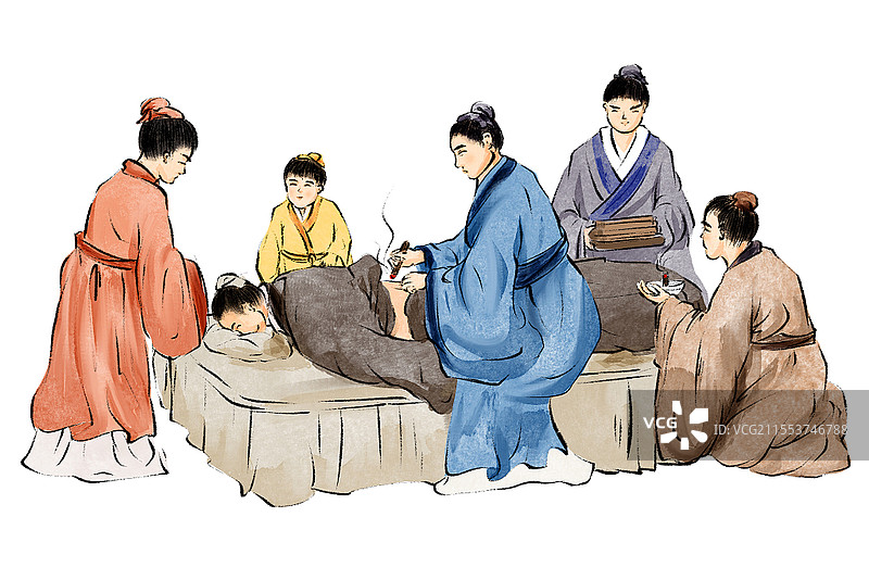 古风中医药养生艾灸水墨古风插画元素中国国医节图片素材