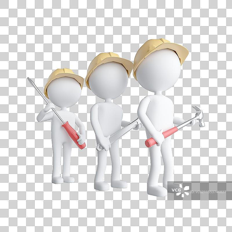 3d小人安全C4D白色拿着工具戴着安全帽的人群施工人员PNG插画素材图片素材