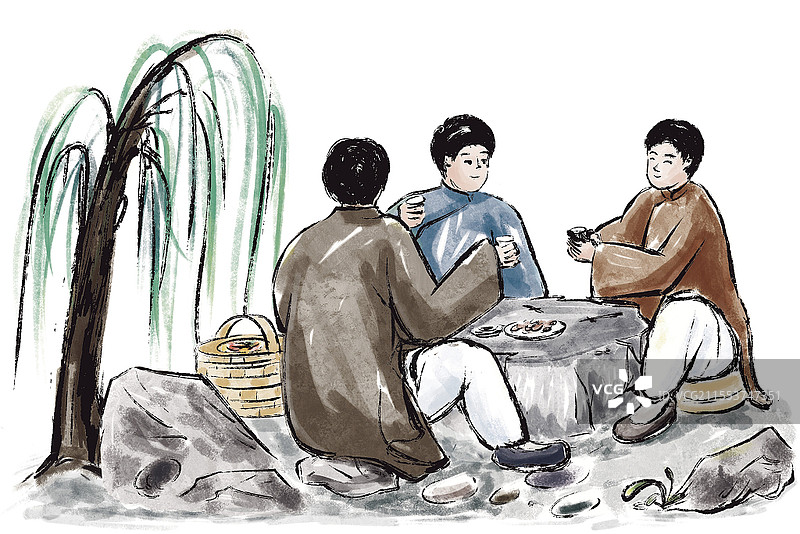 人物家风聚餐国风漫画家乡美味插画元素图片素材