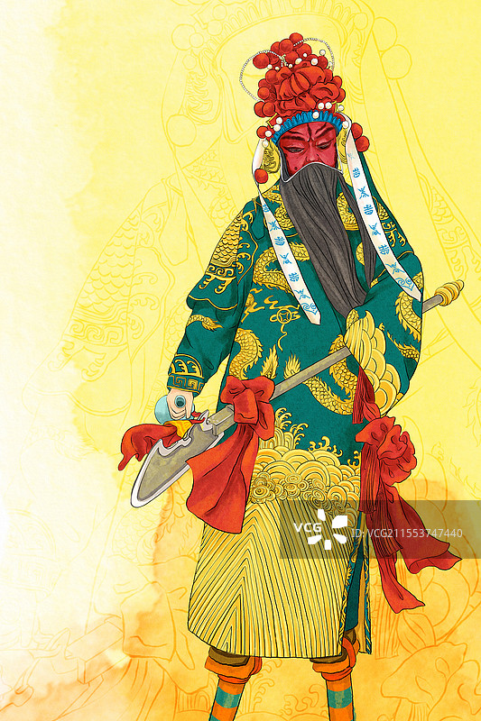 水彩古风甘肃非物质文化遗产社火醉关公关羽关云长武财神人物插画图片素材