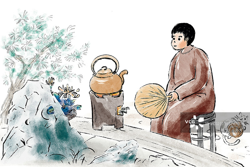 卡通国风漫画家乡美食美味家风传统小院插画元素图片素材