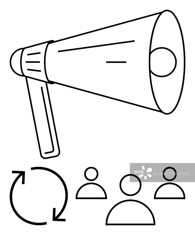带有圆形箭头的人群和扩音器图片素材