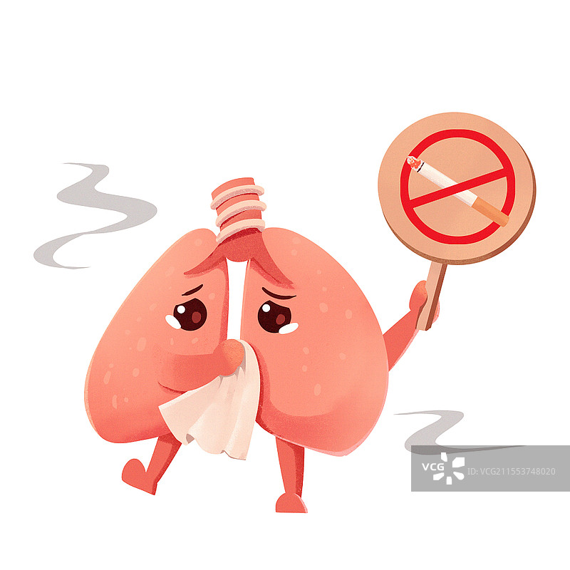 卡通世界无烟日卡通肺部器官禁止吸烟手绘形象图片素材