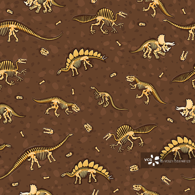恐龙化石骨架无缝图案图片素材