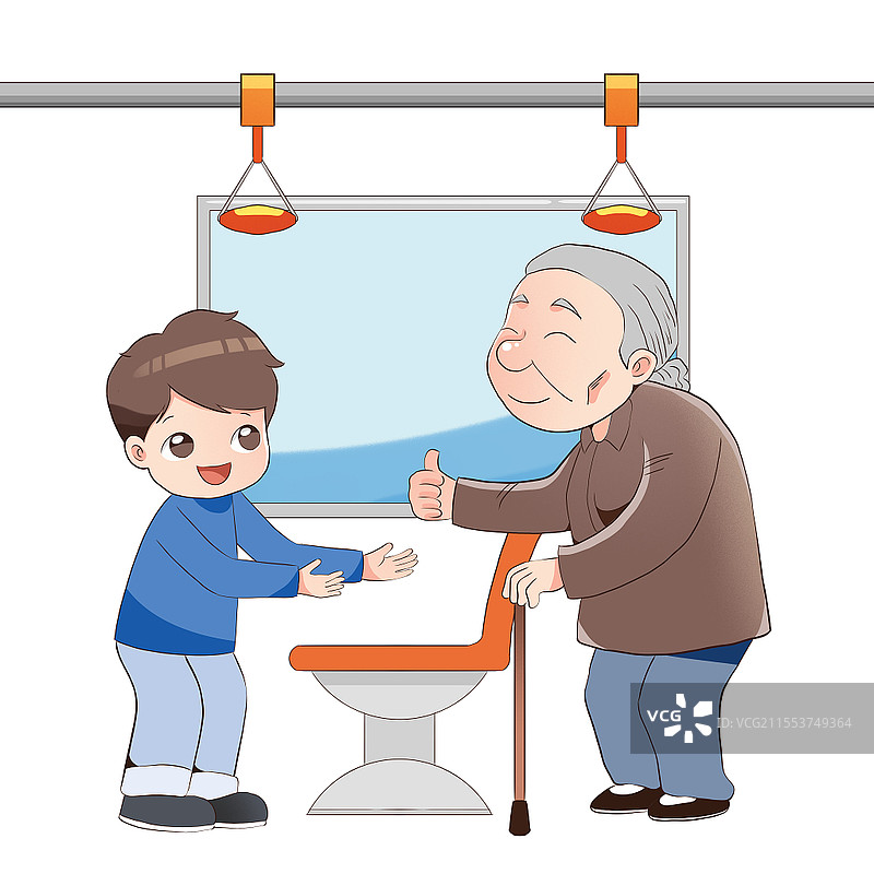 卡通男孩公交车让座文明礼貌插画元素家庭美德图片素材