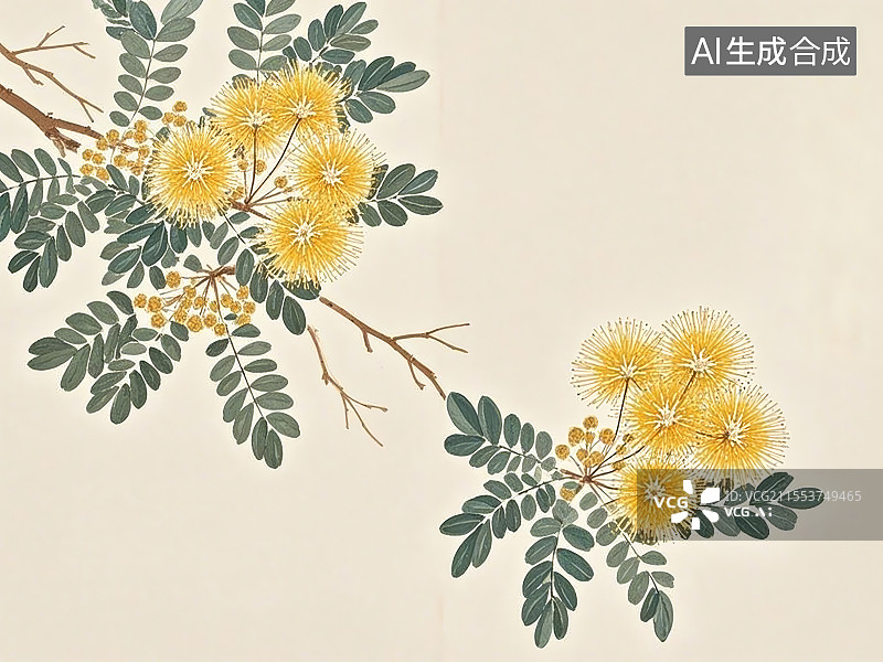 【AI数字艺术】国潮单品插画-中药材合欢花图片素材