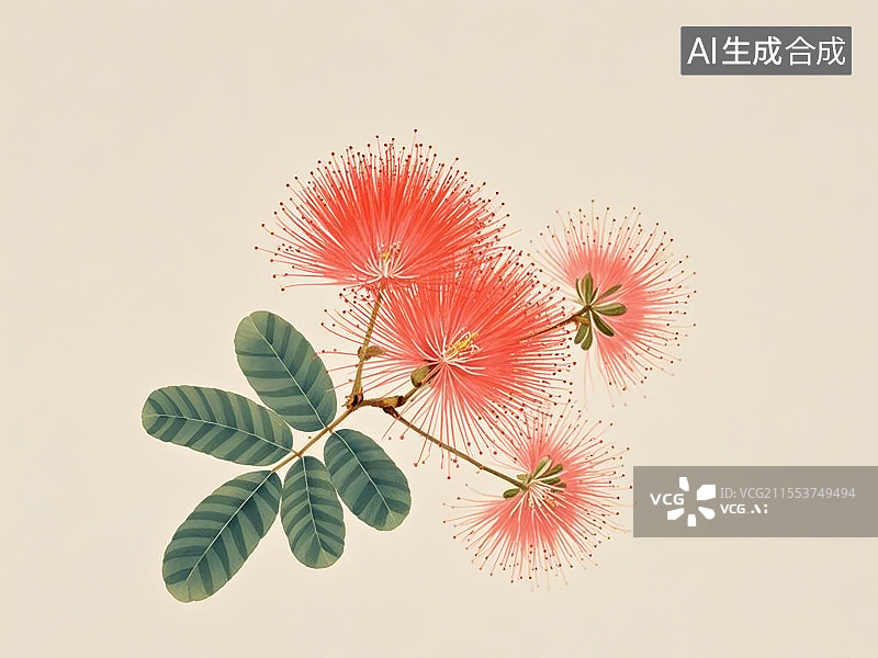 【AI数字艺术】国潮单品插画-中药材合欢花图片素材