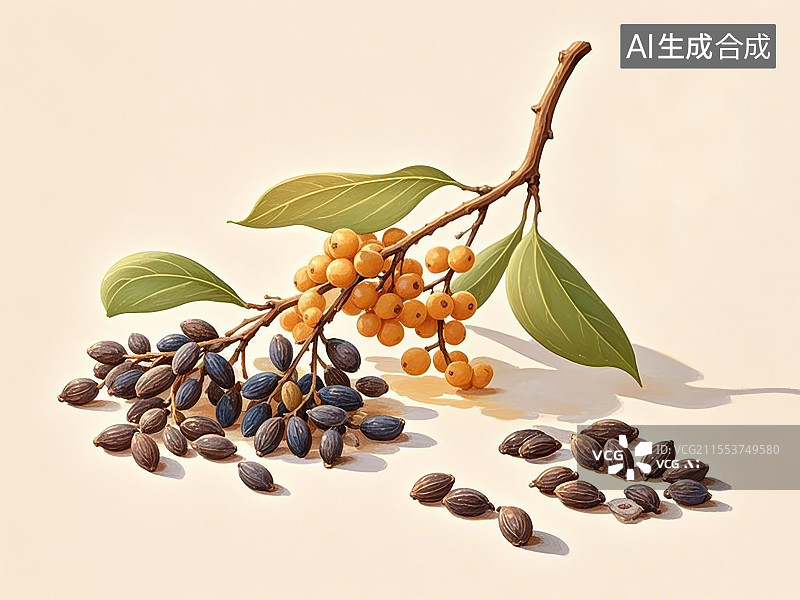 【AI数字艺术】国潮单品插画-中药材女贞子图片素材