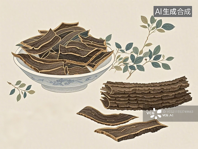 【AI数字艺术】国潮单品插画-中药材杜仲图片素材