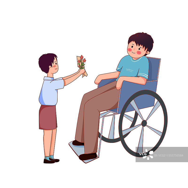卡通关爱渐冻症患者孩子送花场景世界渐冻人日图片素材