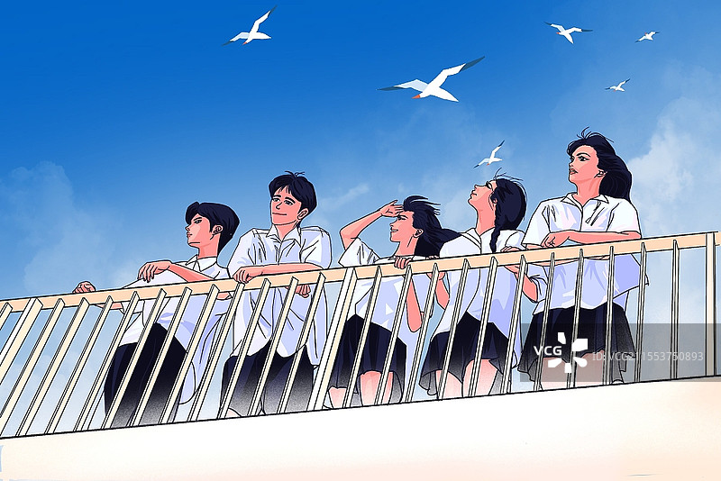 治愈风青春学生展望未来青春不散场毕业季原创插画校园毕业展望图片素材