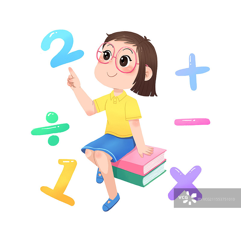 可爱小孩和卡通数学元素组合插画图片素材