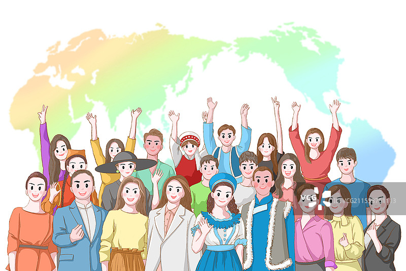 卡通世界人口宣传日人物大合影欢呼人们人民世界人口日图片素材