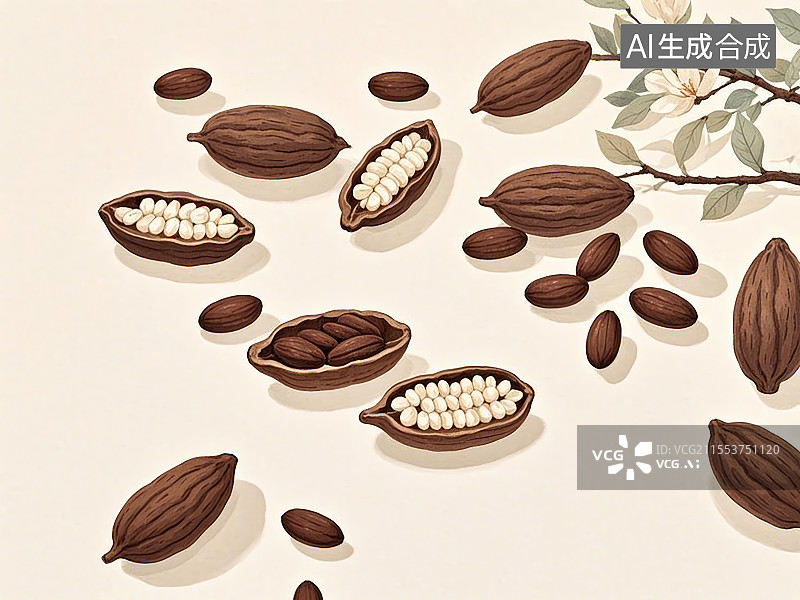 【AI数字艺术】国潮单品插画-可可豆图片素材