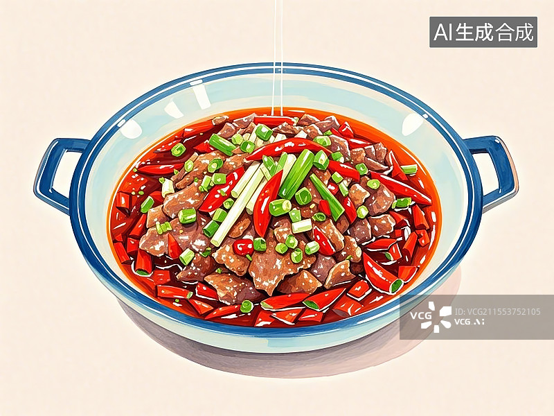 【AI数字艺术】国潮单品插画-水煮牛肉图片素材