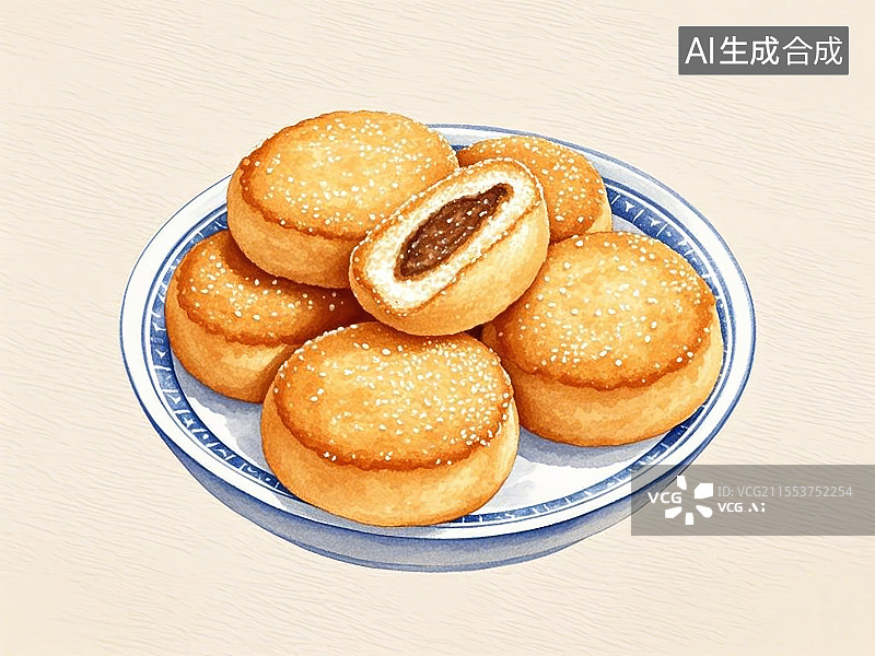 【AI数字艺术】国潮单品插画-炸糕图片素材