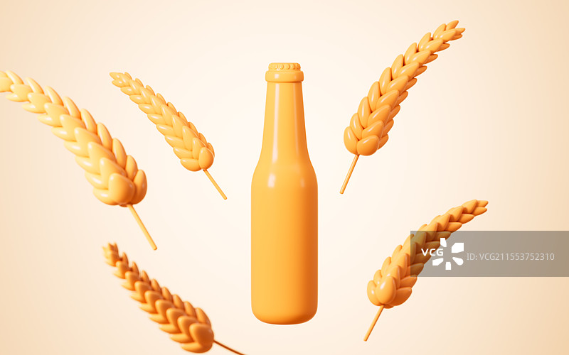 卡通小麦和啤酒模型3D渲染图片素材