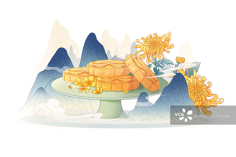 手绘水彩美食月饼中秋节日美食插画素材图片素材