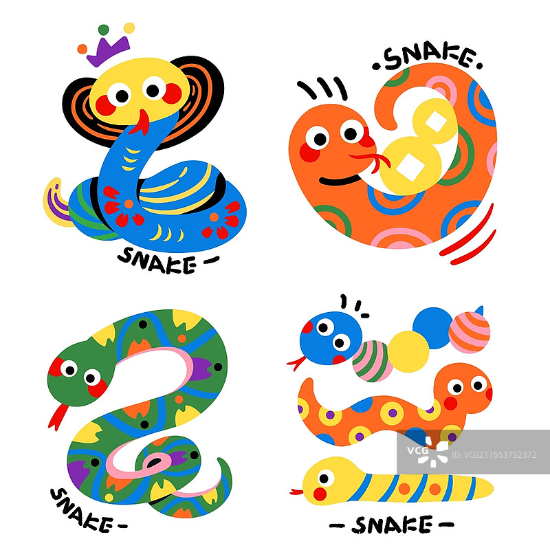 卡通可爱手绘蛇年创意涂鸦插画2025新年蛇年童趣插画涂鸦小蛇形象设计图片素材
