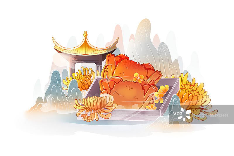 手绘美食秋季螃蟹国潮美食插画素材中秋节图片素材