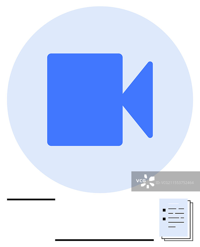 蓝色摄像机图标与文档符号图片素材