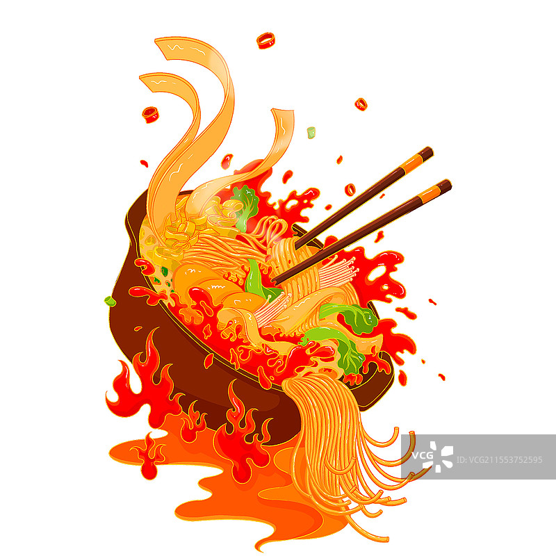 手绘美食插画东北麻辣烫面条特色美味砂锅食物素材图片素材