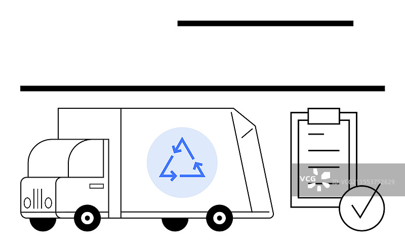 带有环保标志的回收卡车和清单图片素材
