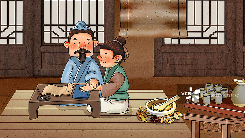 卡通人物中医诊脉把脉看病插画素材养生保健图片素材