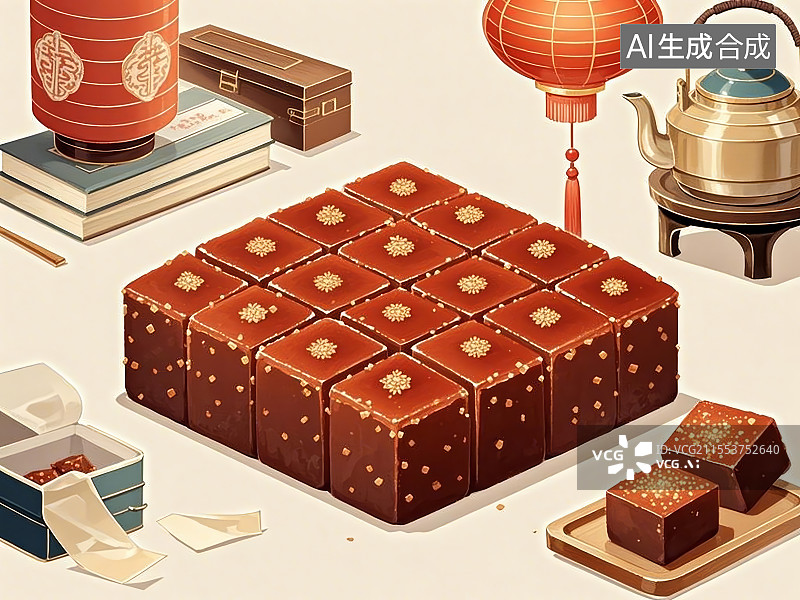 【AI数字艺术】国潮单品插画-红糖年糕图片素材