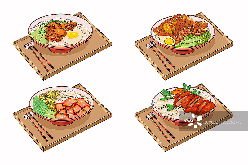 手绘套餐美食沙县小吃简餐鸡腿饭素材红烧肉插画鸡排饭图片素材