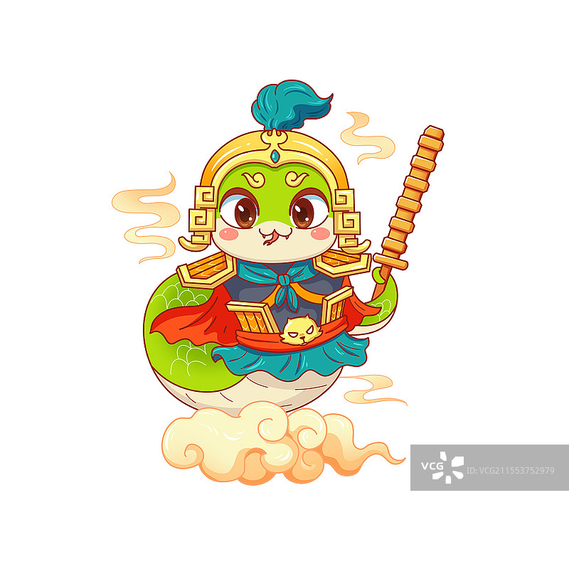 卡通可爱蛇年右门神门将新年装饰插画素材图片素材