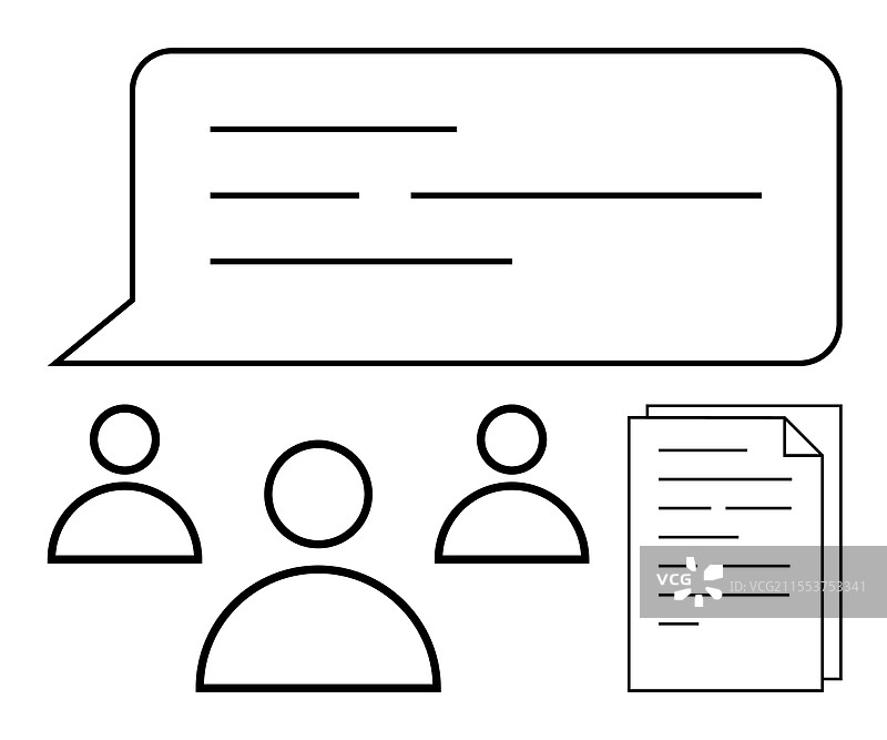 小组讨论，带有对话气泡和文件图片素材