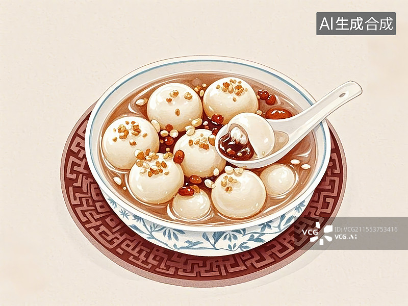 【AI数字艺术】国潮单品插画-藕粉圆子图片素材