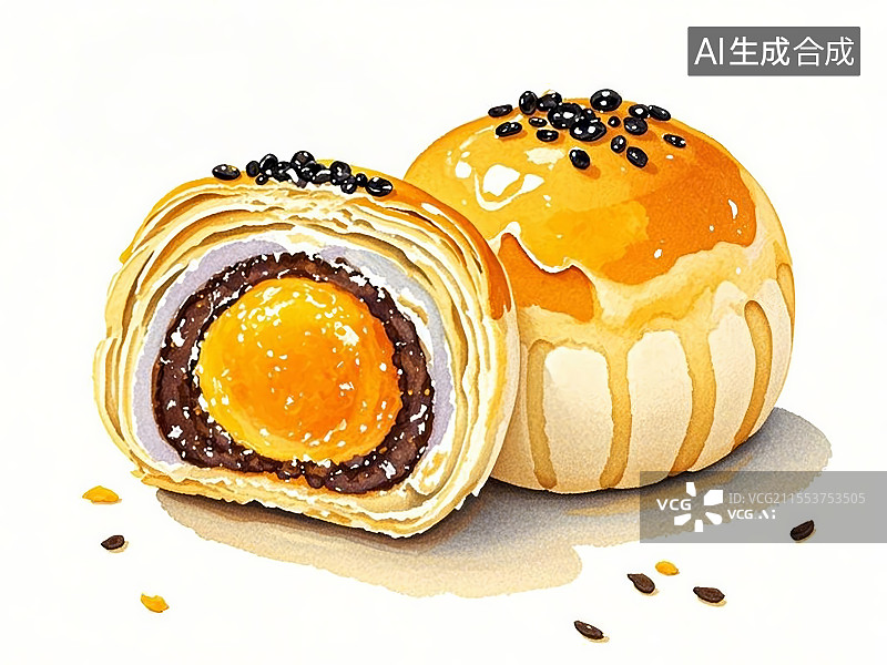【AI数字艺术】国潮单品插画-蛋黄酥图片素材