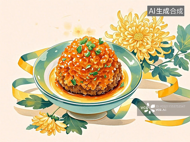 【AI数字艺术】国潮单品插画-蟹粉狮子头图片素材